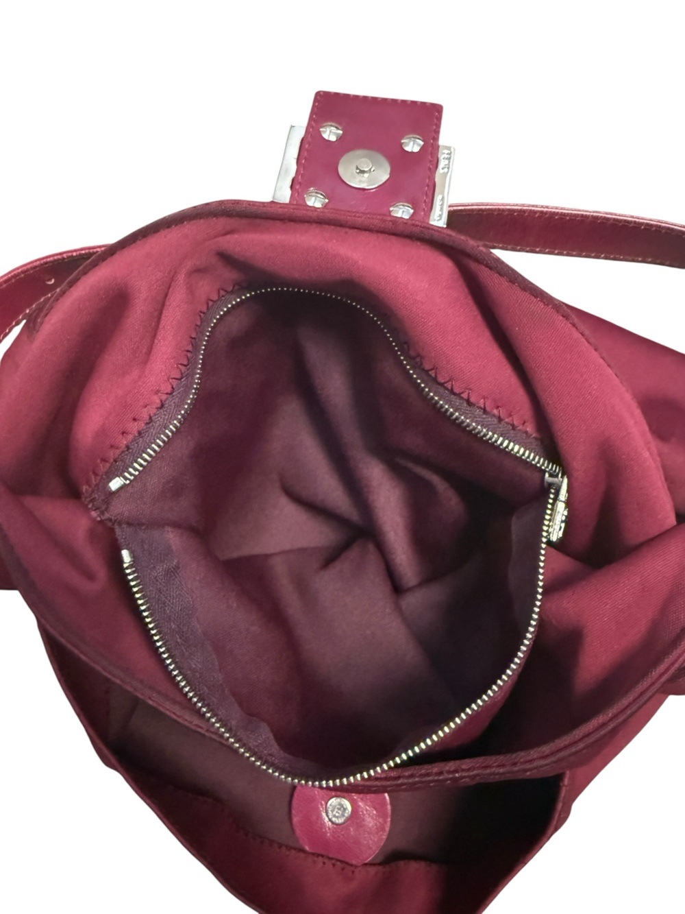 Vintage Fendi FF Neoprene Mamma Baguette Fuchsia Pink Leather Trim Shoulder Bag - Picture 11 of 12